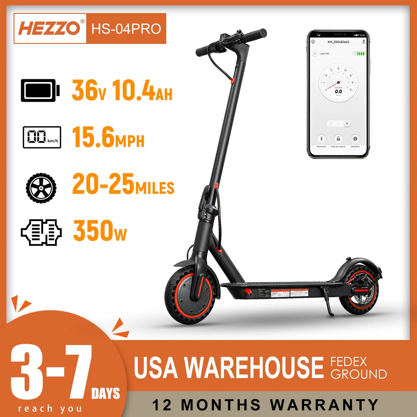 HEZZO 36v 350W 10.4Ah 15.6MPH Electric Scooter