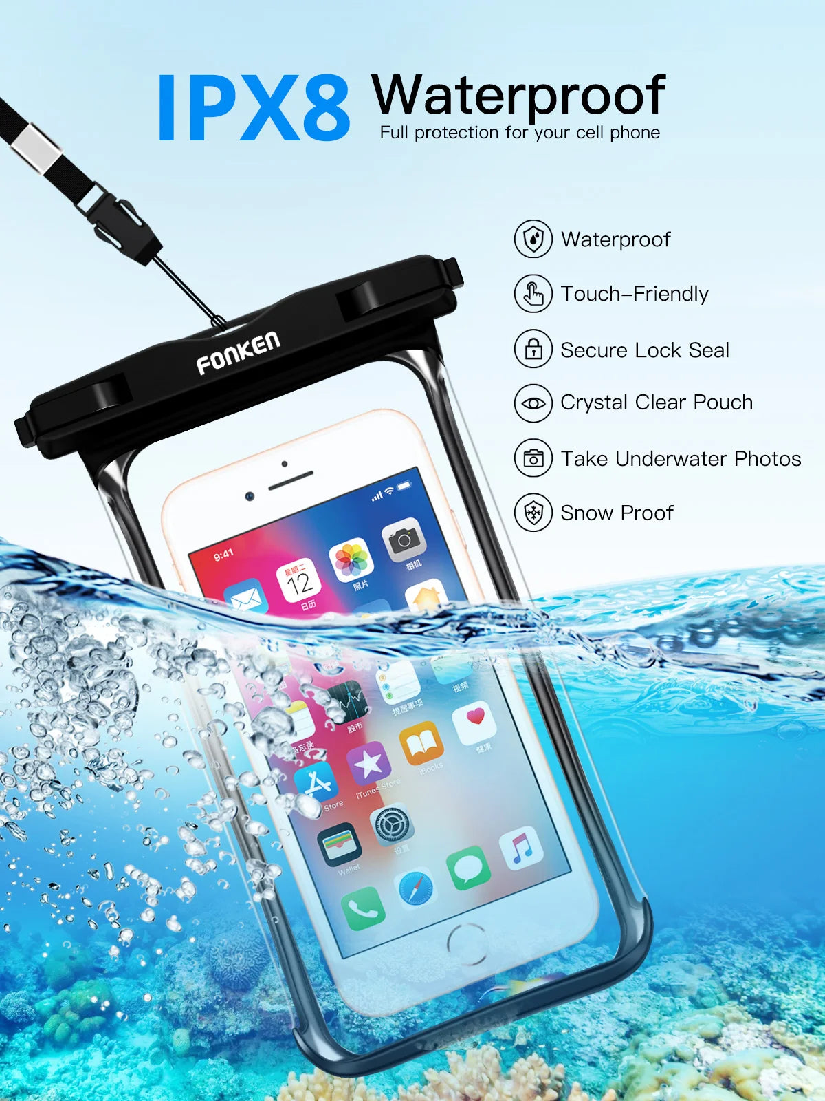 Full View Waterproof Case for Phone Underwater Snow Rainforest Transparent Dry Bag Swimming Pouch Big Mobile Phone Covers