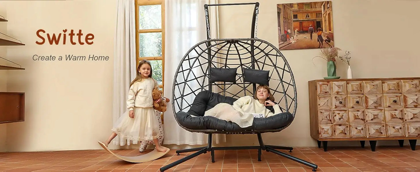 Double Egg Swing Chair with Stand, 2 Person