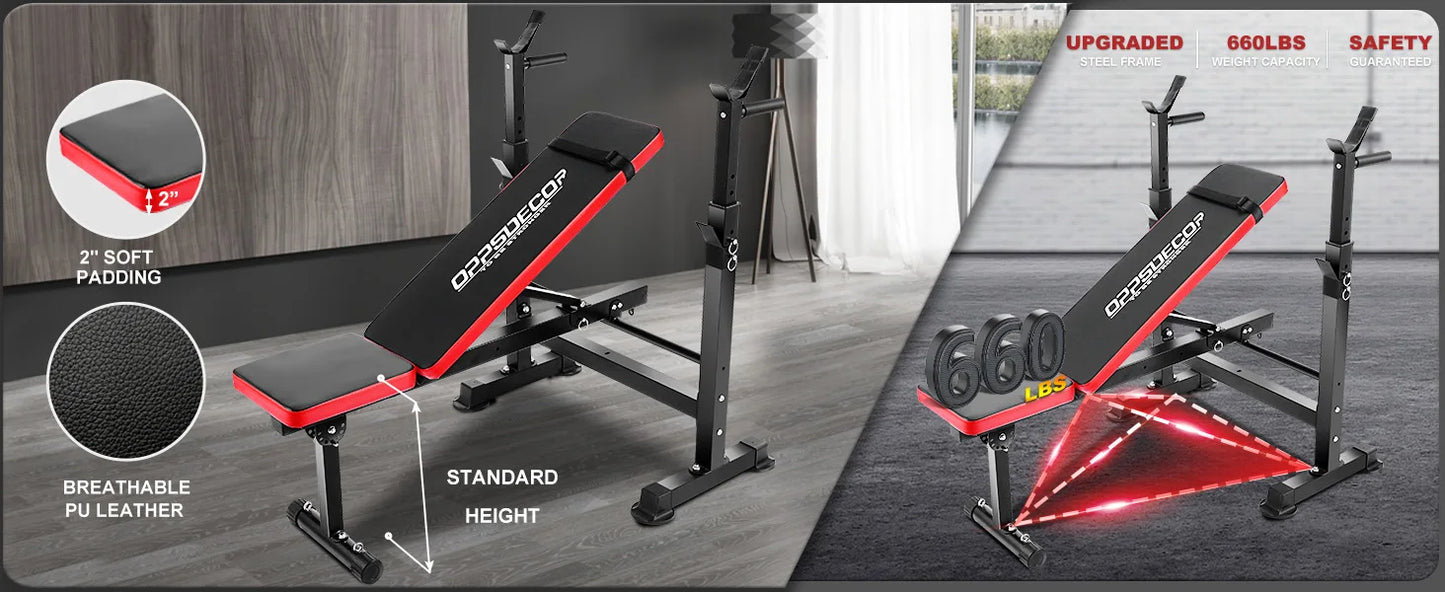 Bench Set with Squat Rack Adjustable Workout Bench with Leg