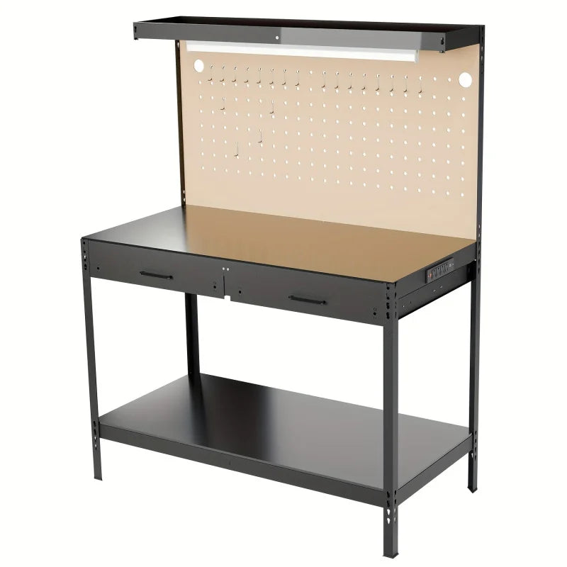 Heavy-Duty Steel Workbench with Wood Top