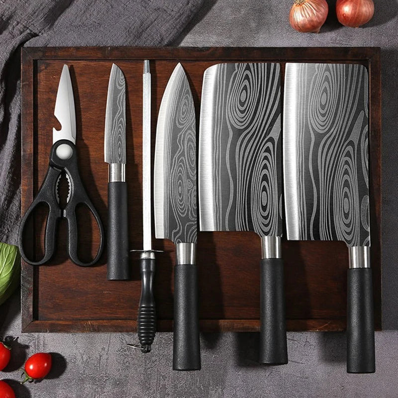 Laser Damascus Pattern Utility Kitchen Knives Scissors