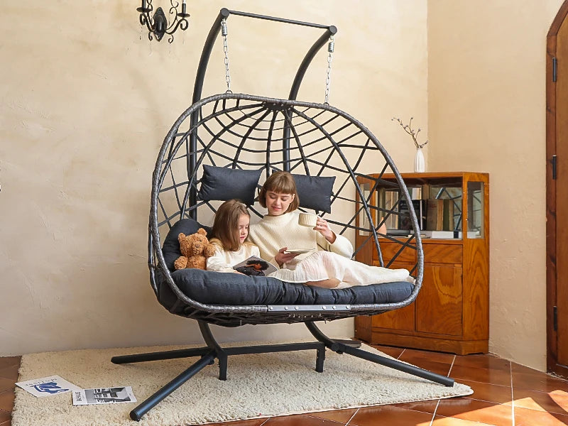 Double Egg Swing Chair with Stand, 2 Person