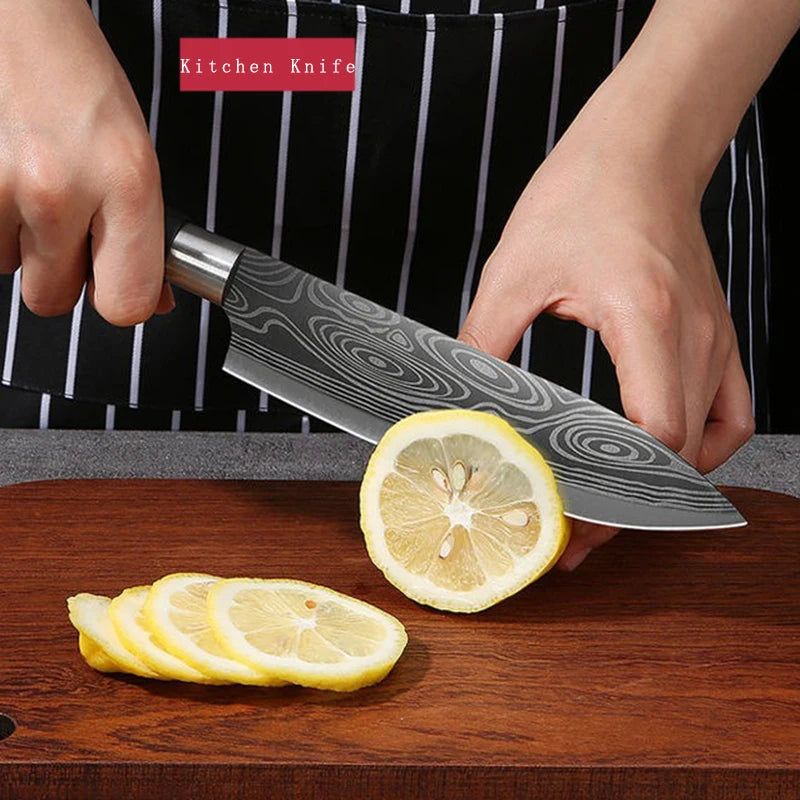 Laser Damascus Pattern Utility Kitchen Knives Scissors