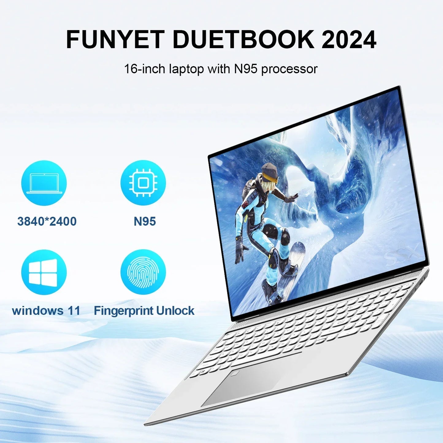 New 16" Inch 4K Laptop, 120 Hz ultra-clear screen, Windows 11 Pro Portable PC Gaming notebooks 32GB 2TB fingerprint unlock