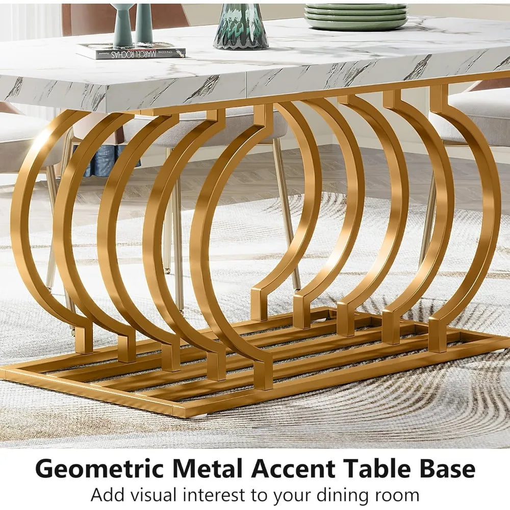 Faux Marble Wood Kitchen Table for 6 People