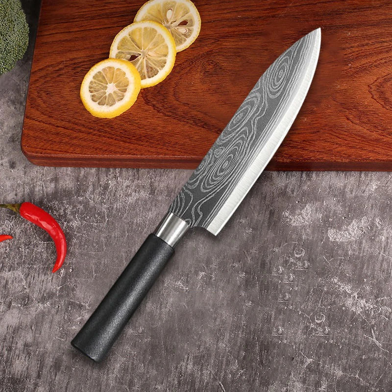 Laser Damascus Pattern Utility Kitchen Knives Scissors