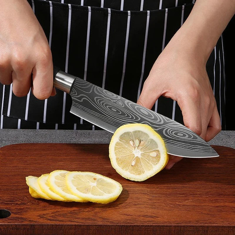 Laser Damascus Pattern Utility Kitchen Knives Scissors