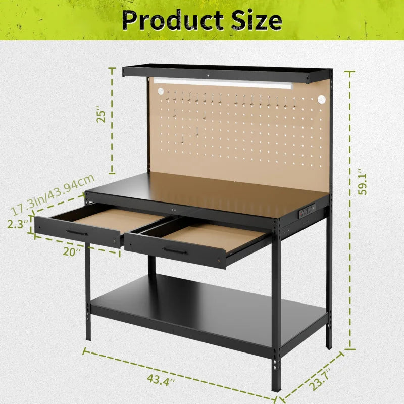 Heavy-Duty Steel Workbench with Wood Top