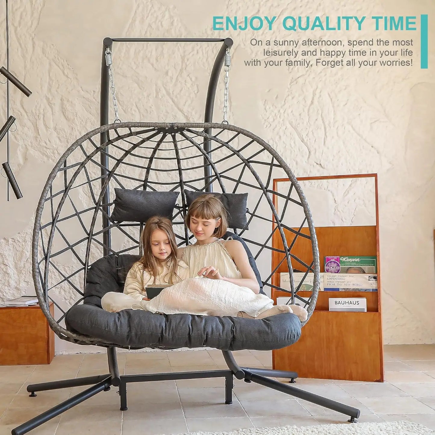 Double Egg Swing Chair with Stand, 2 Person