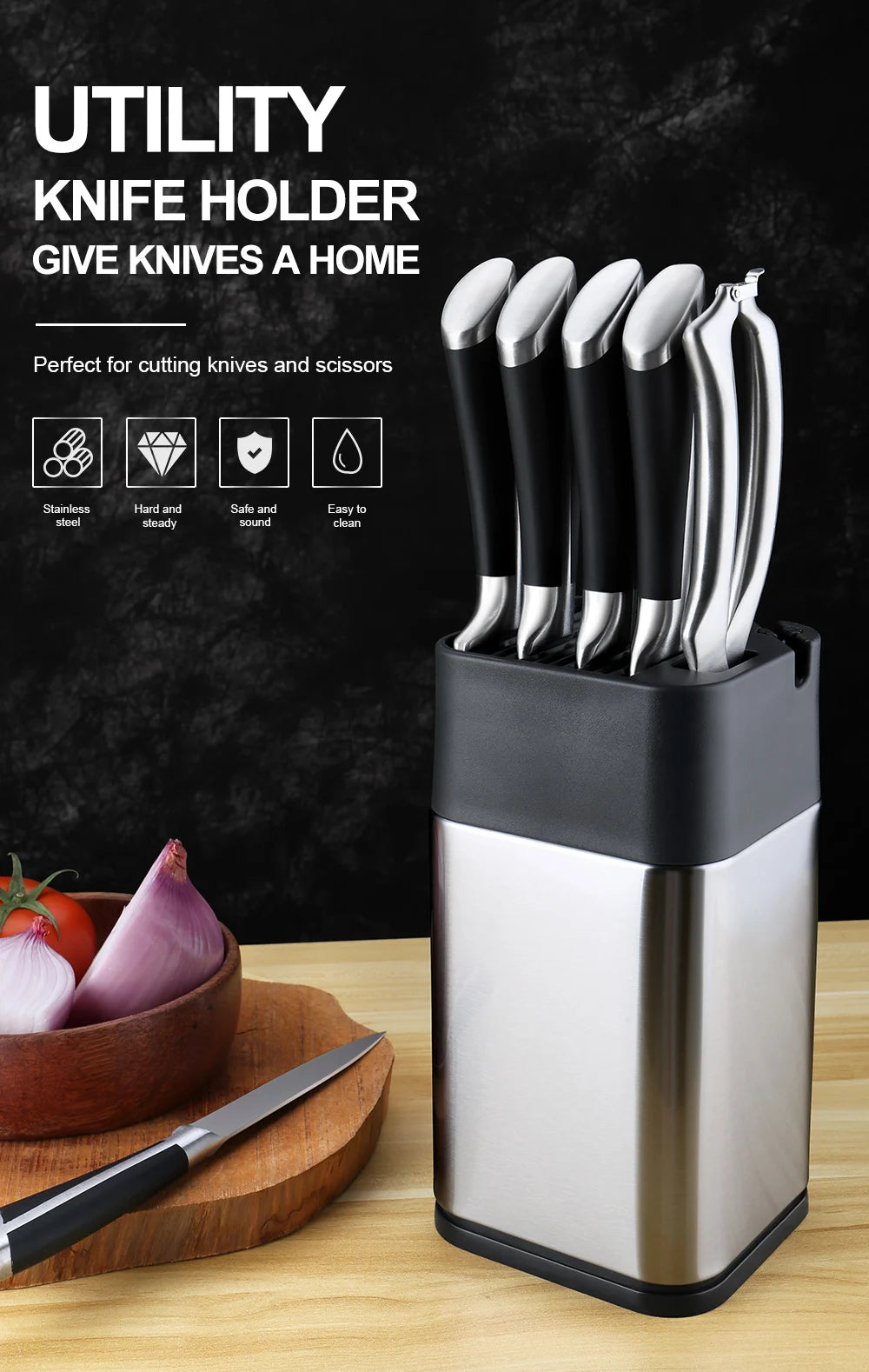 Stainless Steel Standing Knife Holder for 1-10pcs