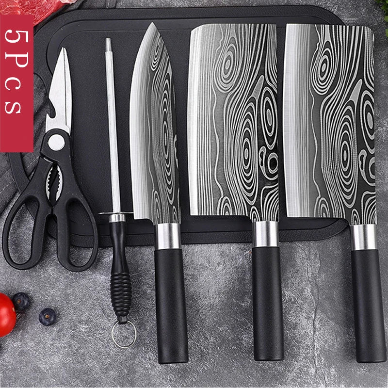 Laser Damascus Pattern Utility Kitchen Knives Scissors