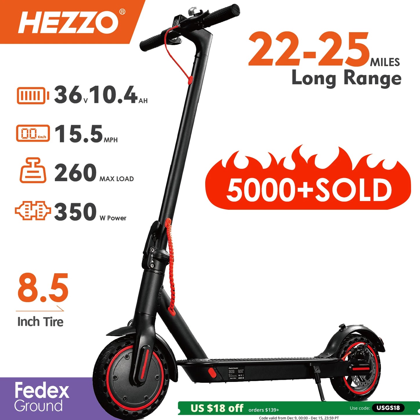 HEZZO 36v 350W 10.4Ah 15.6MPH Electric Scooter