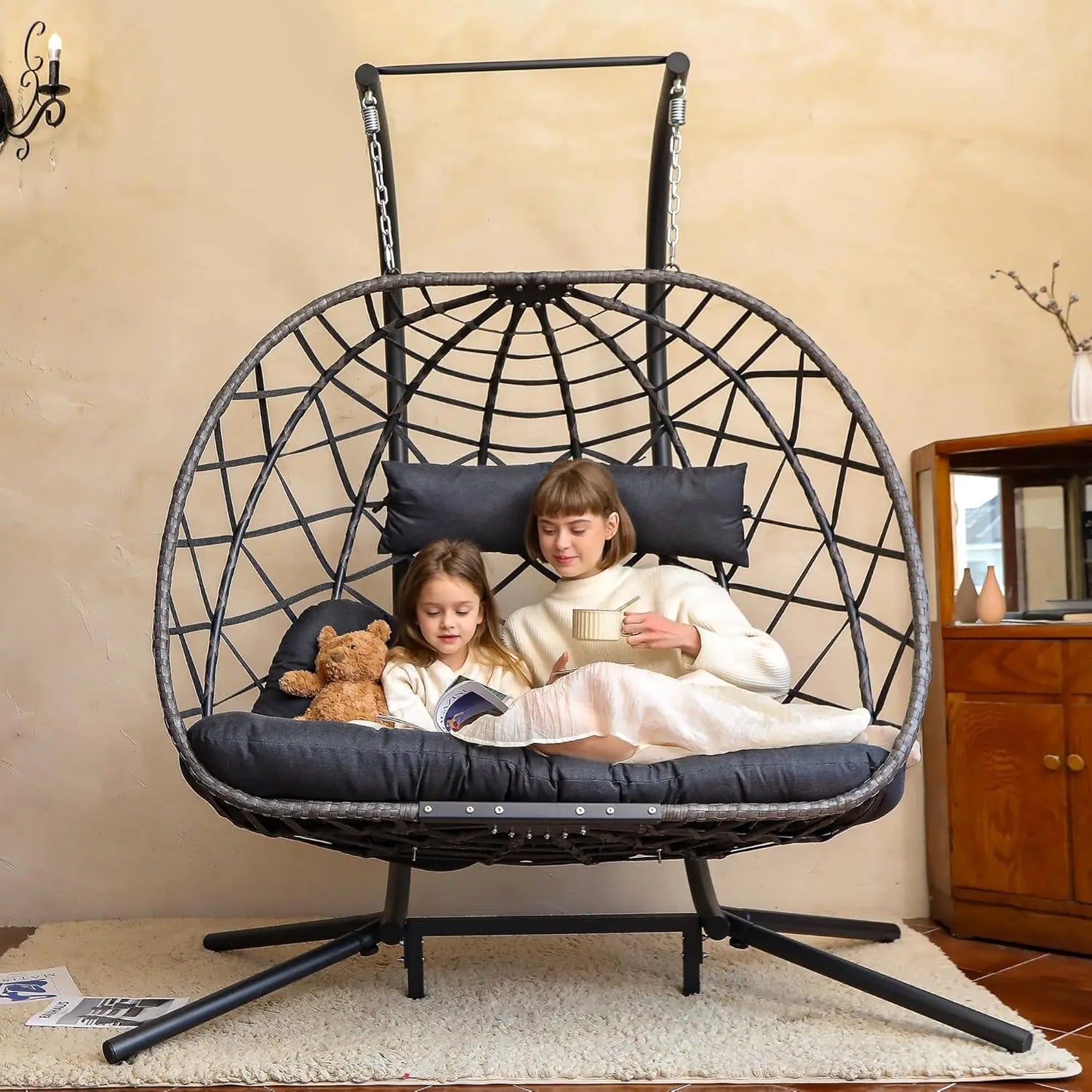 Double Egg Swing Chair with Stand, 2 Person