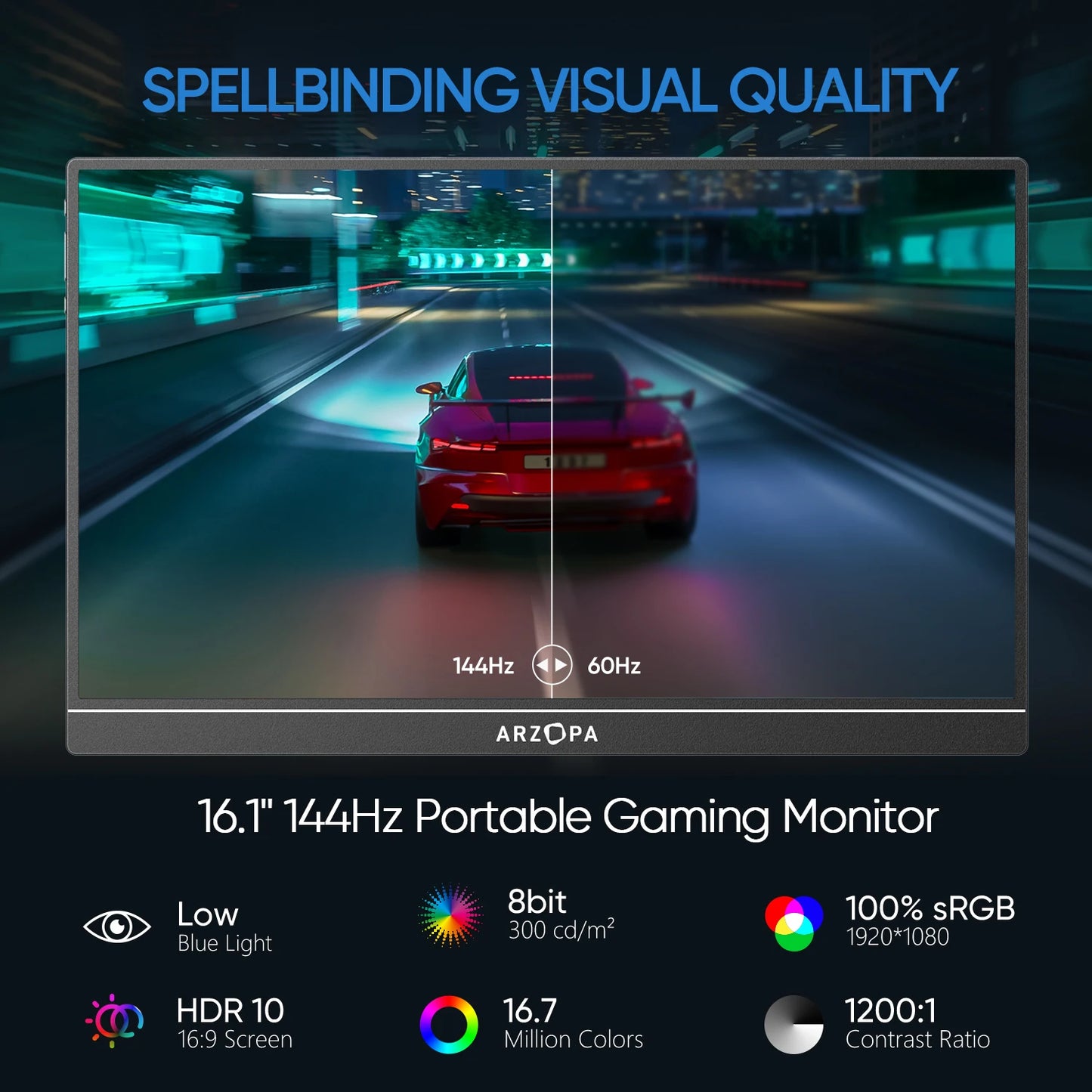 ARZOPA 16.1 inch 100% sRGB 144Hz Gaming Monitor  Laptop