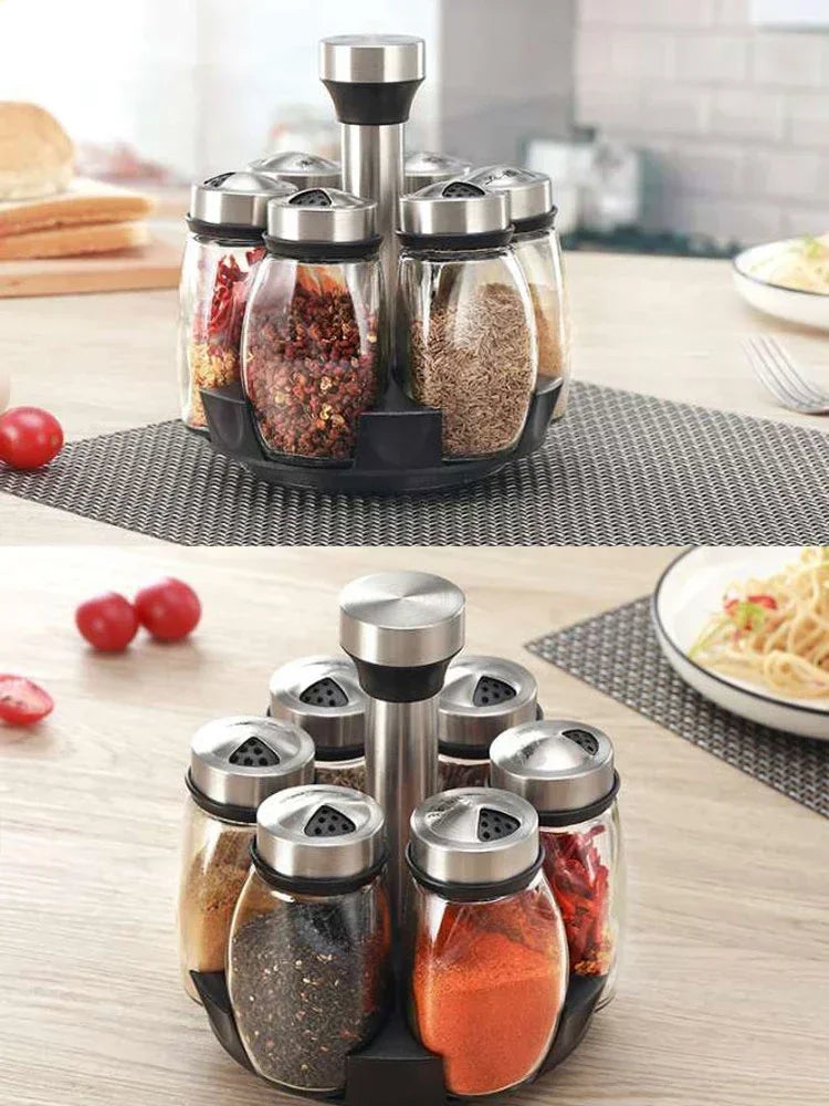 Spice Jar Set Rack Glass