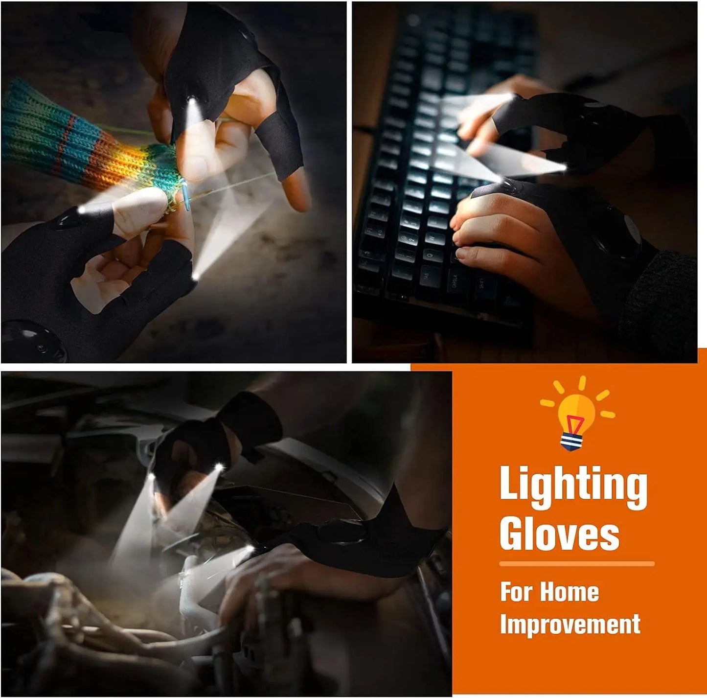 LED Half Finger Glove for Men Women Waterproof Night