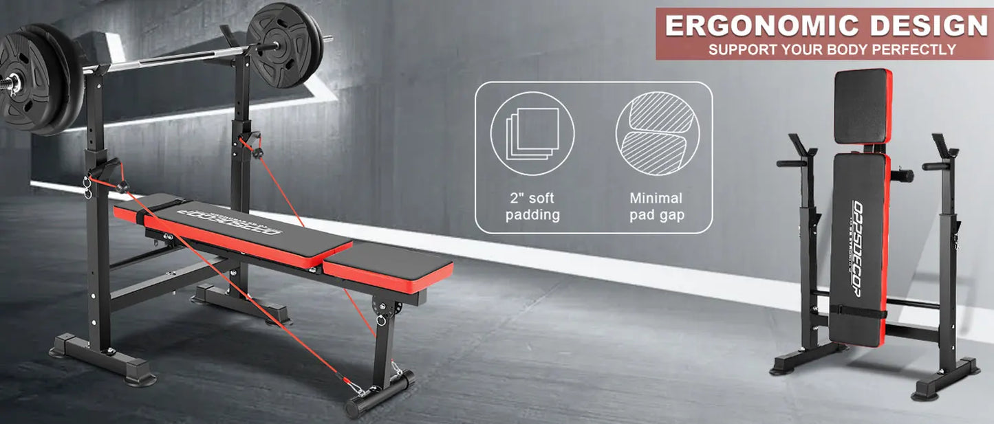 Bench Set with Squat Rack Adjustable Workout Bench with Leg