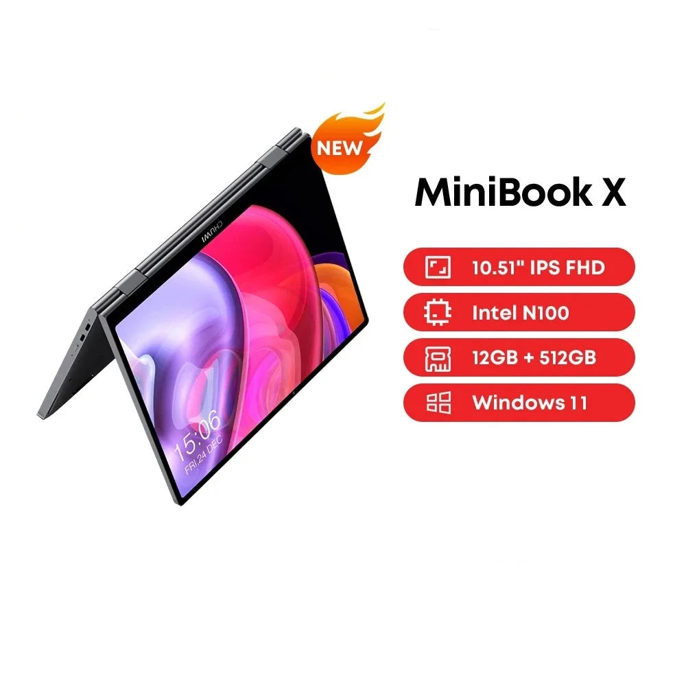 MiniBook X Laptop Tablet 2 In 1 Intel N100 /N5100 10.51" FHD IPS Screen 12GB LPDDR5 512G SSD Windows 11 Notebook 1200*1920