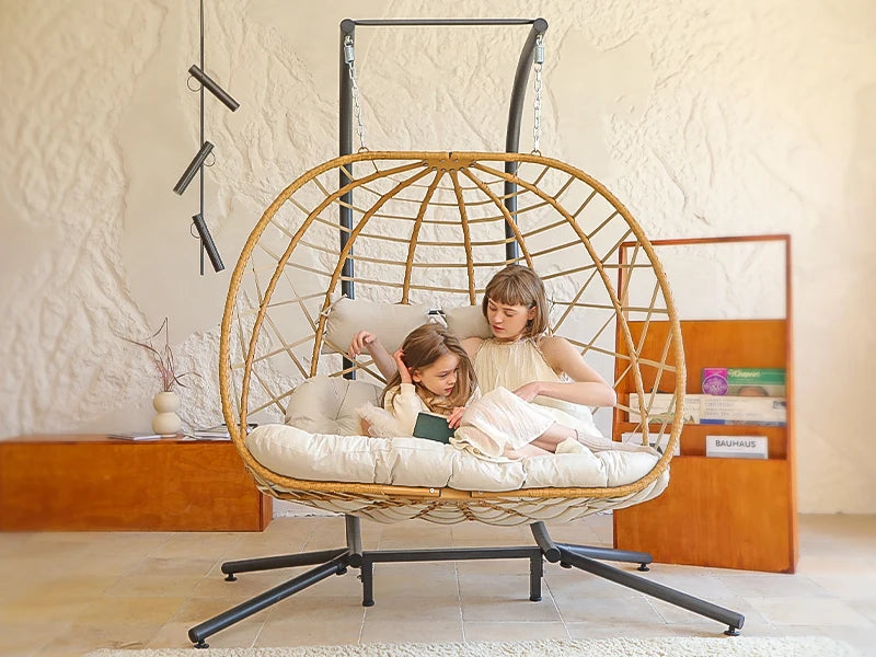 Double Egg Swing Chair with Stand, 2 Person