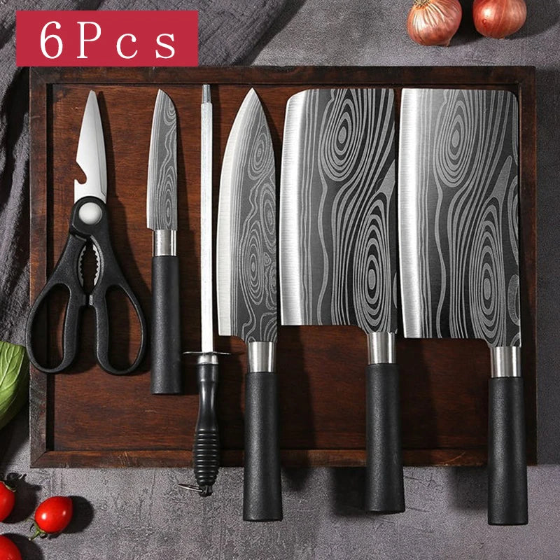 Laser Damascus Pattern Utility Kitchen Knives Scissors