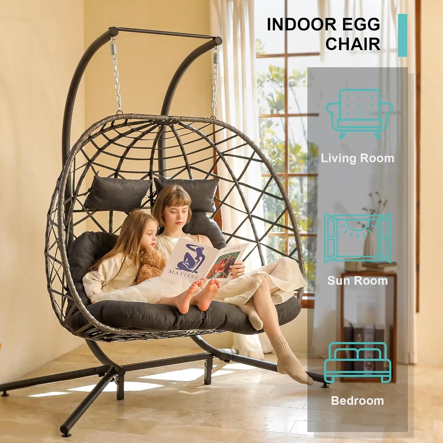 Double Egg Swing Chair with Stand, 2 Person