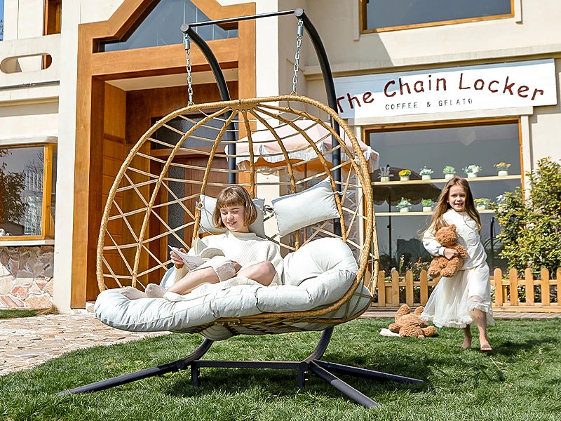 Double Egg Swing Chair with Stand, 2 Person