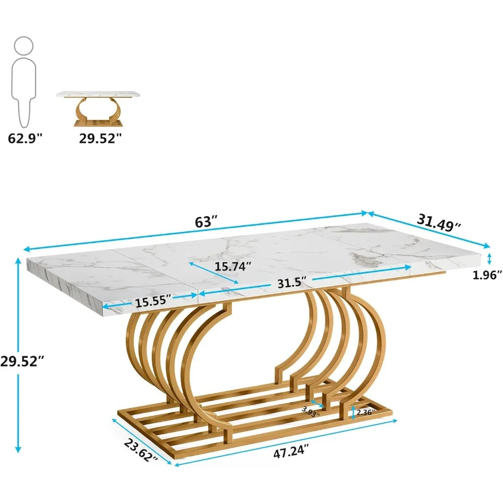 Faux Marble Wood Kitchen Table for 6 People