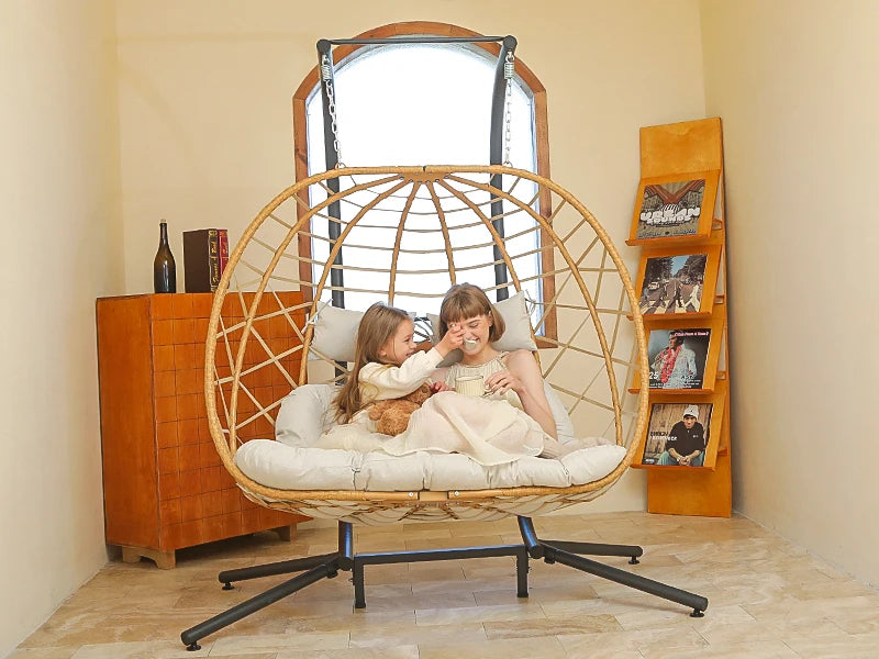 Double Egg Swing Chair with Stand, 2 Person