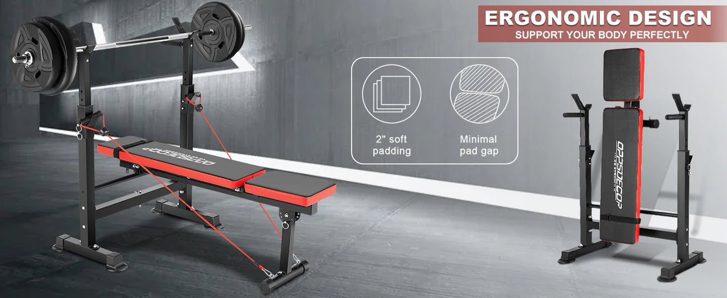 Bench Set with Squat Rack Adjustable Workout Bench with Leg