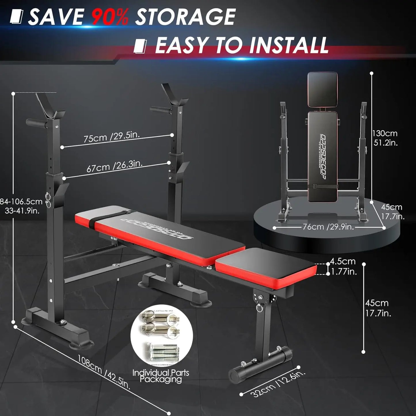 Bench Set with Squat Rack Adjustable Workout Bench with Leg