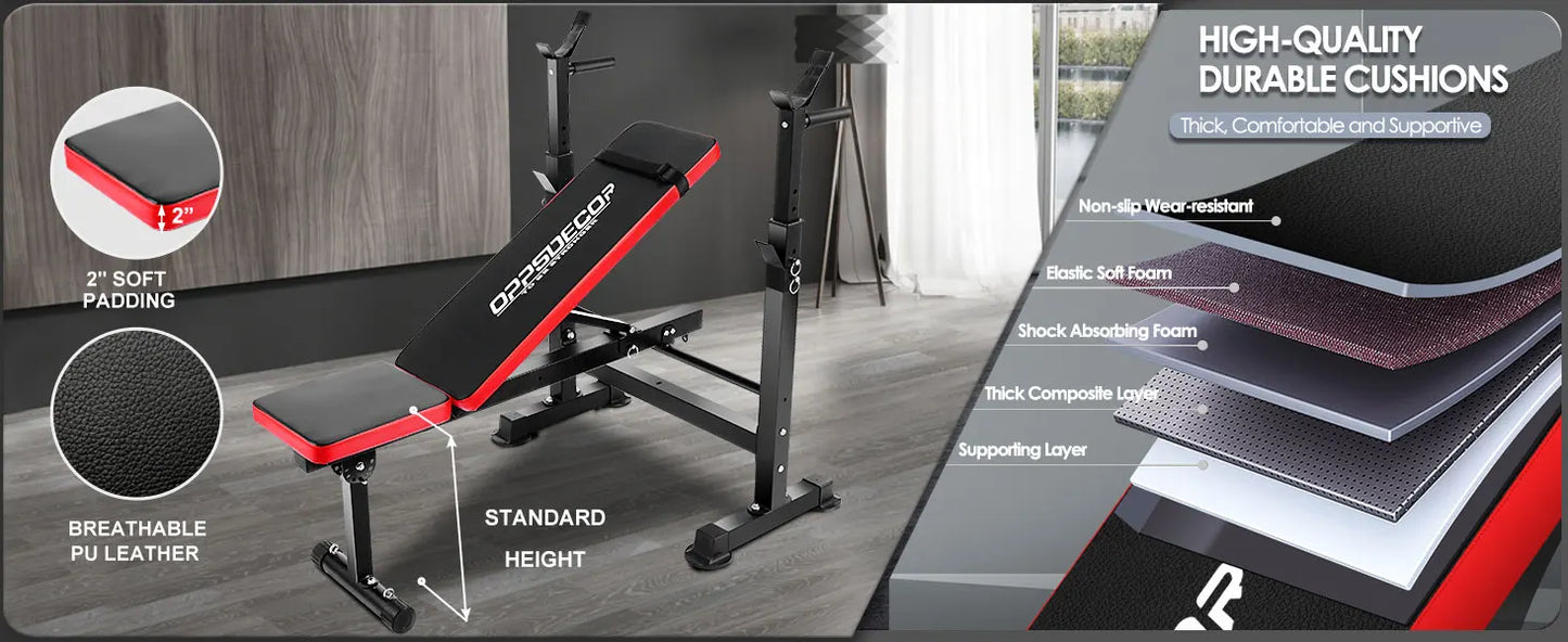 Bench Set with Squat Rack Adjustable Workout Bench with Leg