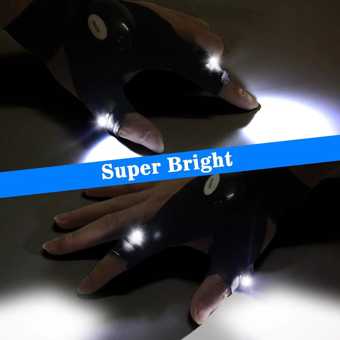 LED Half Finger Glove for Men Women Waterproof Night