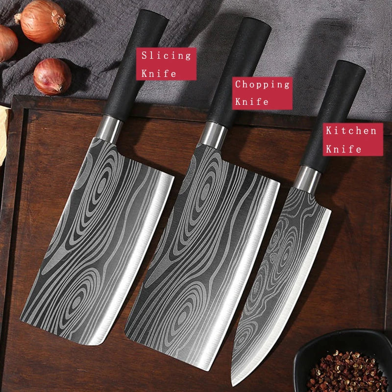 Laser Damascus Pattern Utility Kitchen Knives Scissors