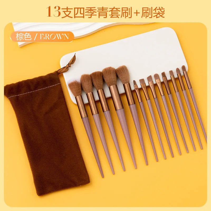 purpleflower holly leaf makeup brush suit soft hair face powder highlight blush brush eye shadow brush full set of beauty