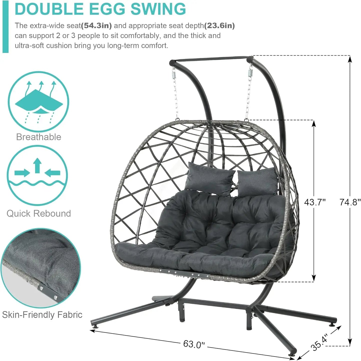 Double Egg Swing Chair with Stand, 2 Person